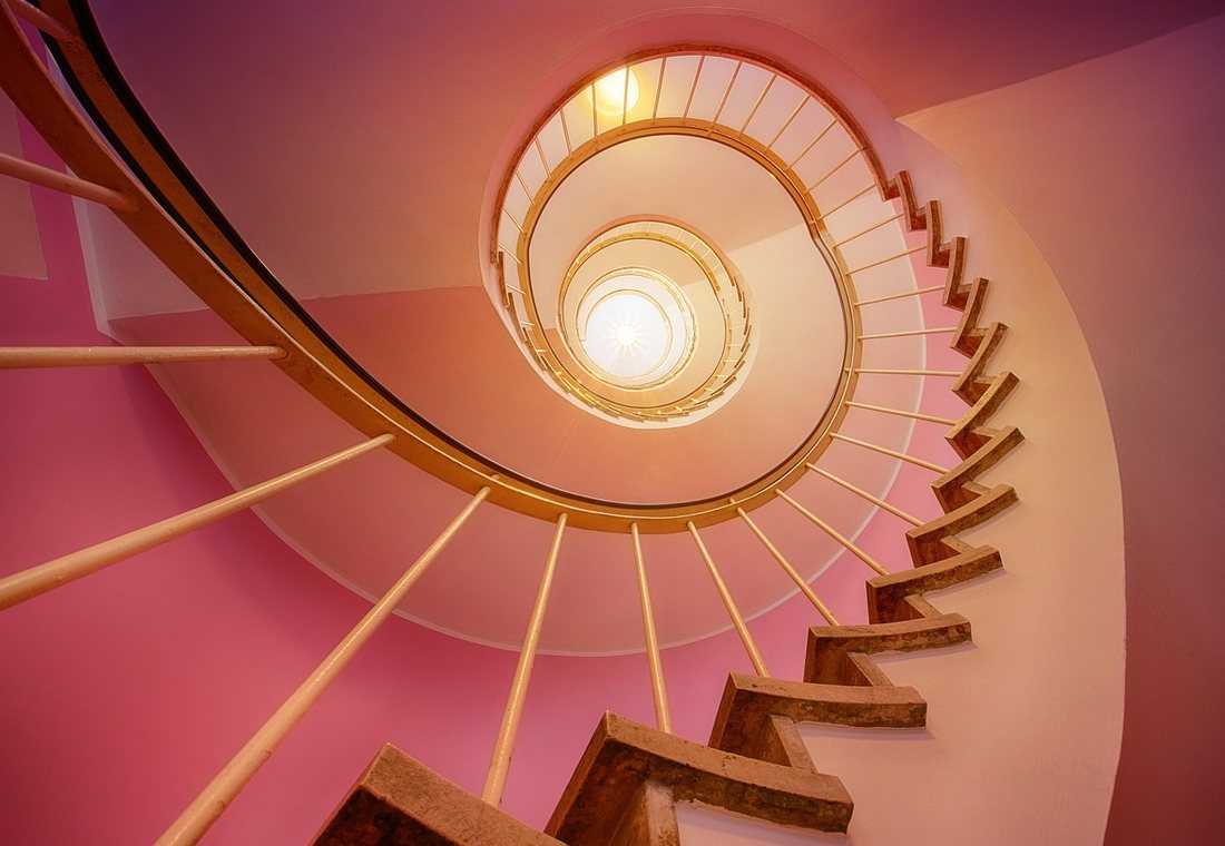 The stair spiral above the Chevron Suite