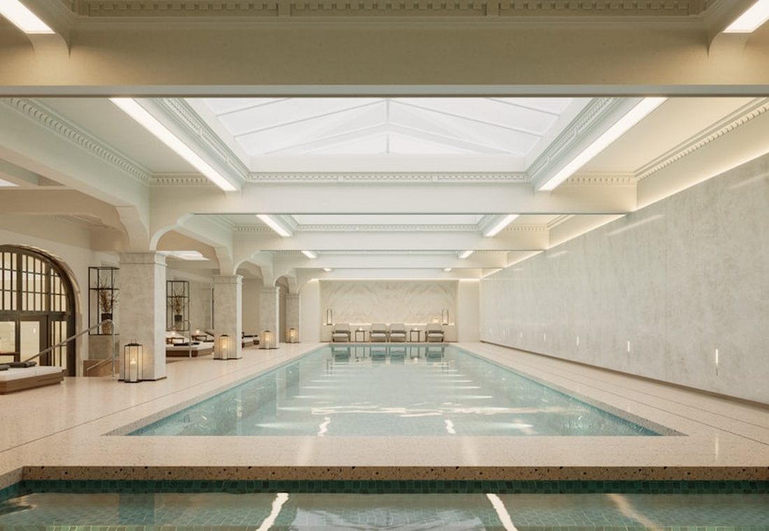 The tiled pool in the Bathing Pavilion