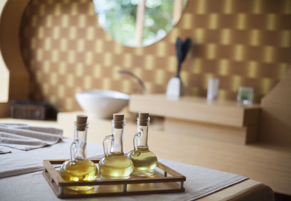Oils laid out in a treatment room