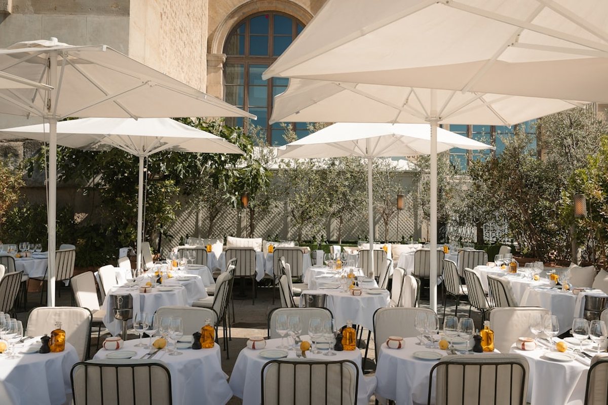 The terrace behind the building
